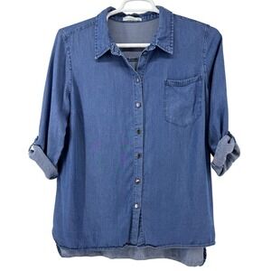 89th Madison Womens XL Chambray Shirt Blue Button Front Lyocell Lightweight